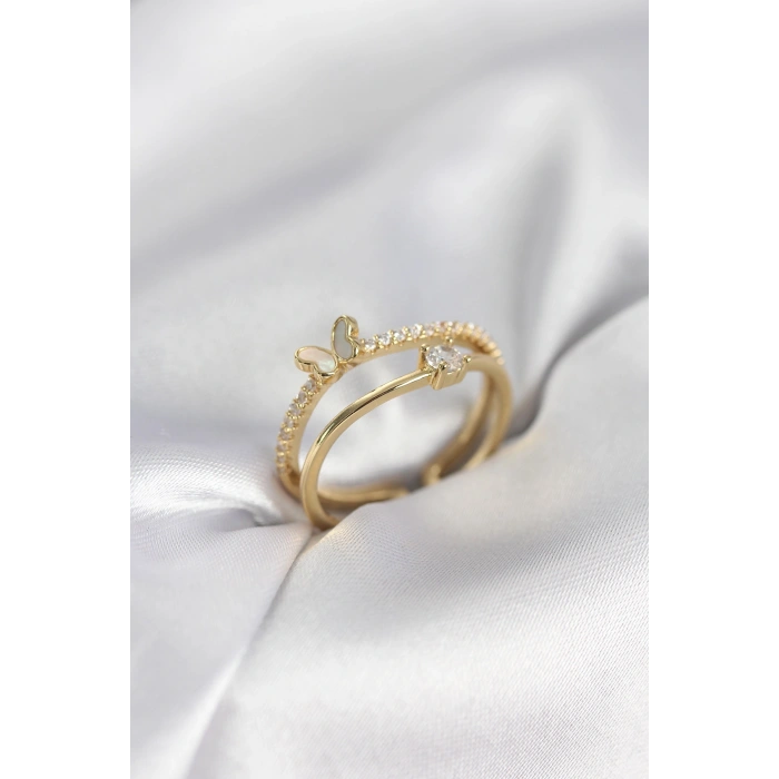 Gold Renk 2li Zirkon Taşlı Kelebek Model Kadın Yüzük