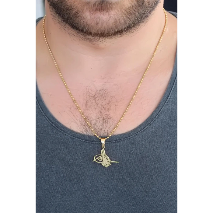 Gold Renk Metal Osmanlı Tuğra Figürlü Erkek Kolye
