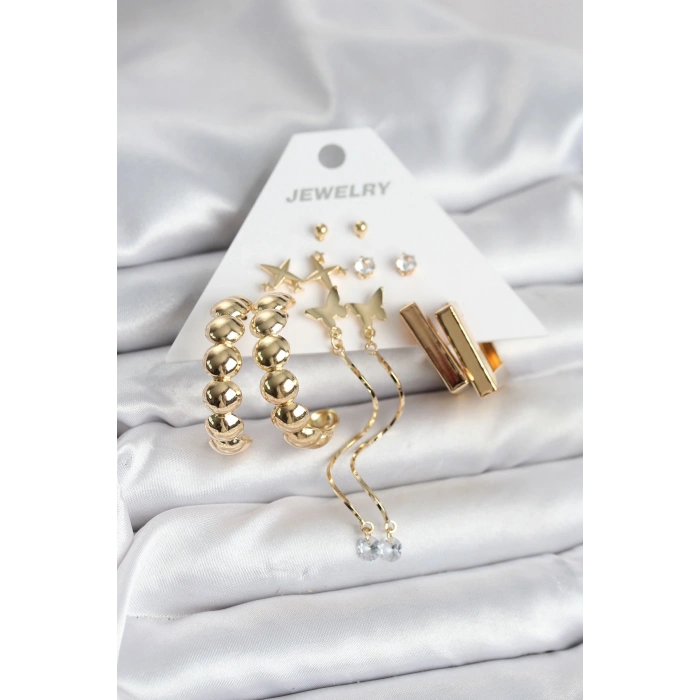 Gold Renk Pirinç 6 Çift Kadın Küpe Seti