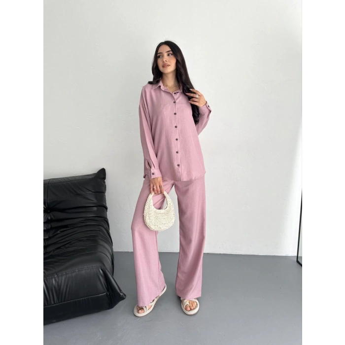 GÖMLEK PANTOLON İKİLİ TAKIM - TOZ PEMBE