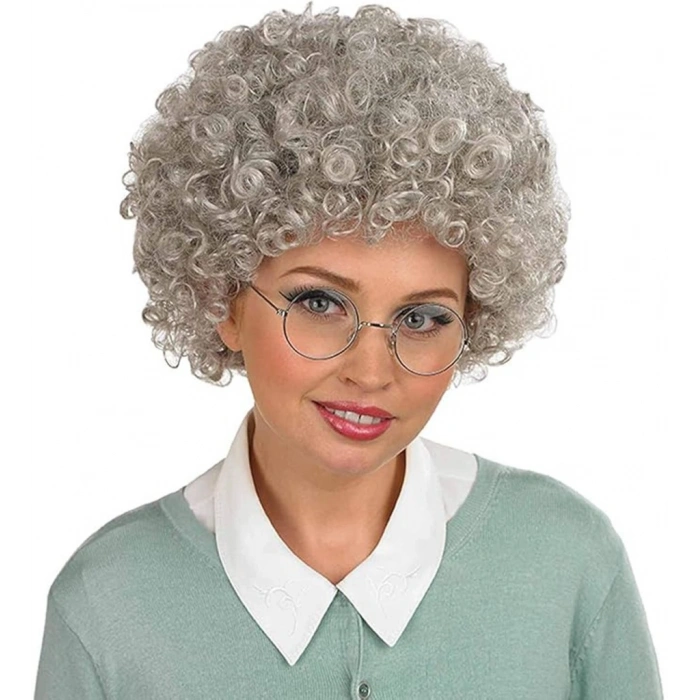 Gri Renk Kabarık Bonus Peruk Afro Takma Saç
