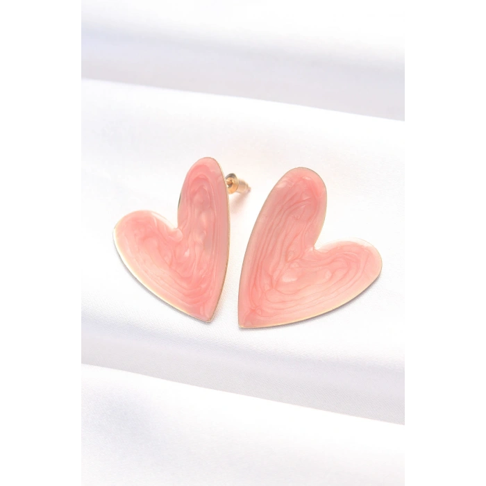 Gül Kurusu Renk Mineli Kalp Küpe