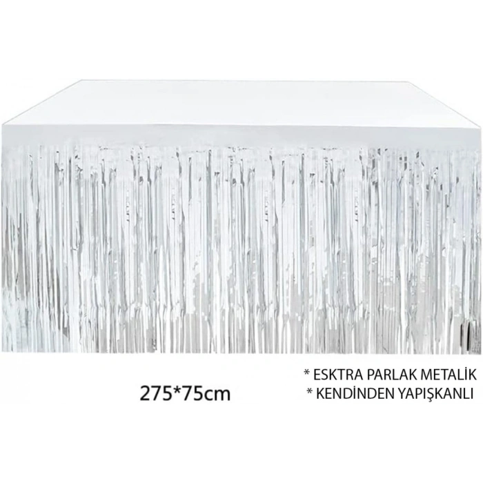 Gümüş Metalize Masa Eteği 275x75 cm – Kendinden Yapışkanlı