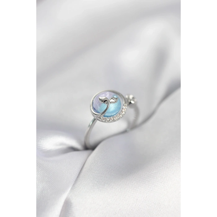 Gümüş Renk Balık Kuyruğu Okyanus Model Kadın Yüzük