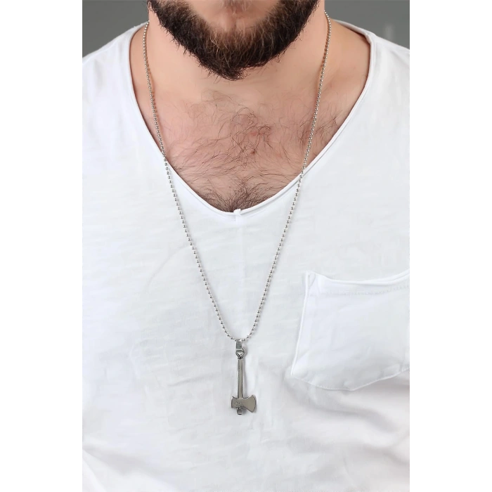 Gümüş Renk Balta Erkek Kolye