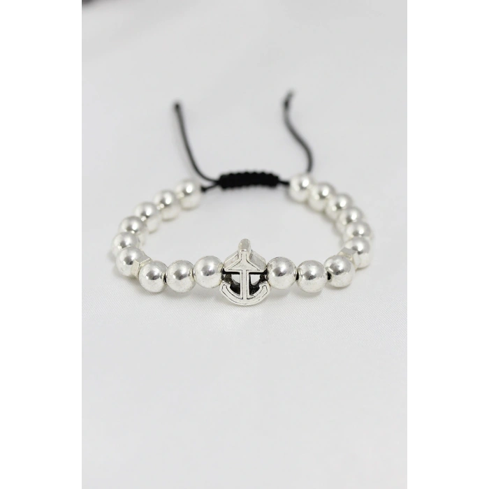 Gümüş Renk Çapa Figürlü Asansörlü Erkek Bileklik