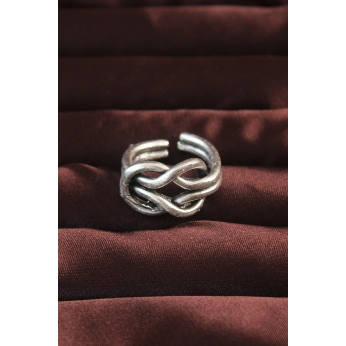 Gümüş Renk Düğüm Model Ayarlamalı Erkek Yüzük