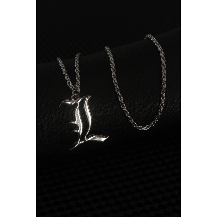 Gümüş Renk L Harf Erkek Kolye