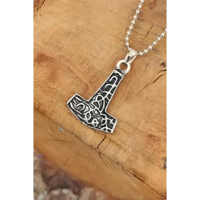 Gümüş Renk Metal Aksesuarlı Top Zincirli Erkek Kolye