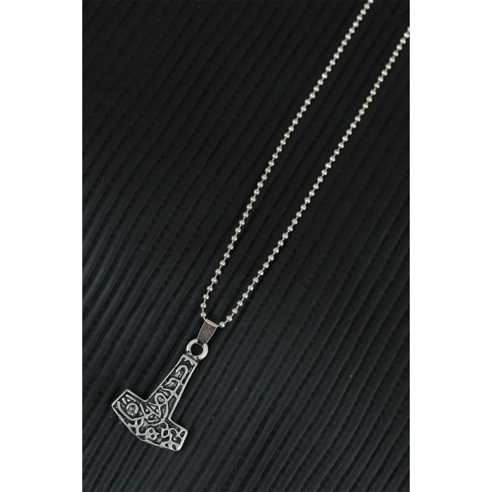 Gümüş Renk Metal Aksesuarlı Top Zincirli Erkek Kolye