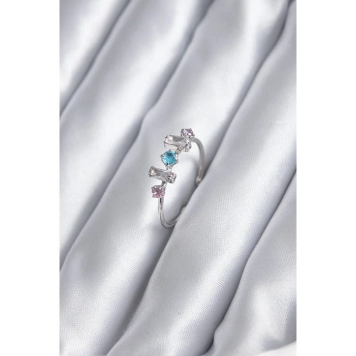 Gümüş Renk Renkli Zirkon Taşlı Kadın Yüzük