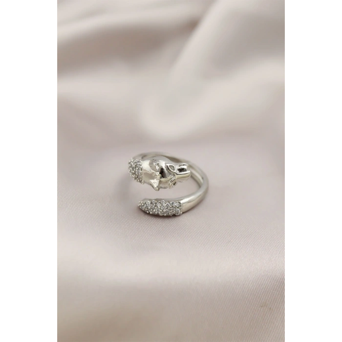 Gümüş Renkli Metal Kaplan Model Zirkon Taşlı Kadın Yüzük