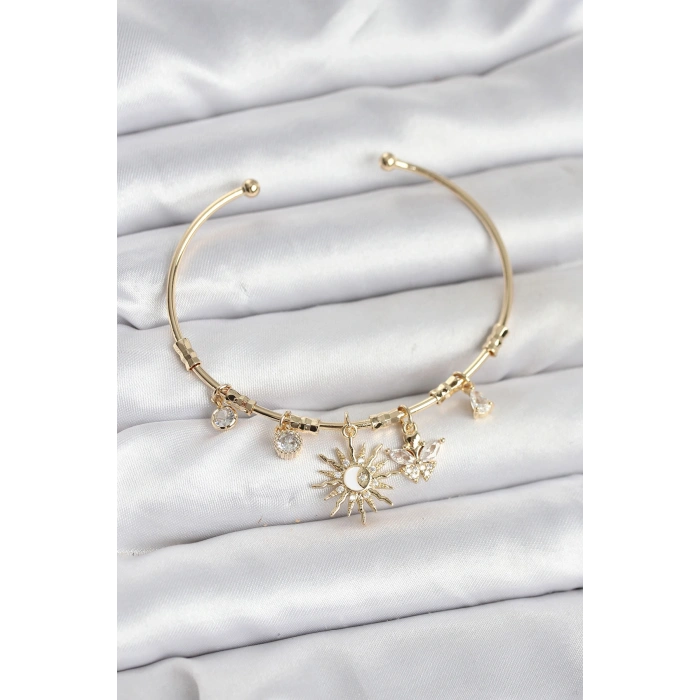 Güneş Charmlı Gold Renk Pirinç Kadın Bileklik