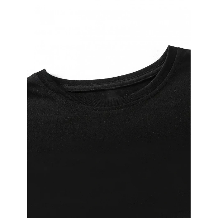 [Günlük T-Shirt] Hafif Kadın Günlük T-Shirt | Bol Kesim, Kısa Kollu, Yuvarlak Yaka, Eğlenceli Karikatür Ayı ve Umrumda Değil Baskı - Günlük Stil, İlkbahar/Yaz- Siyah