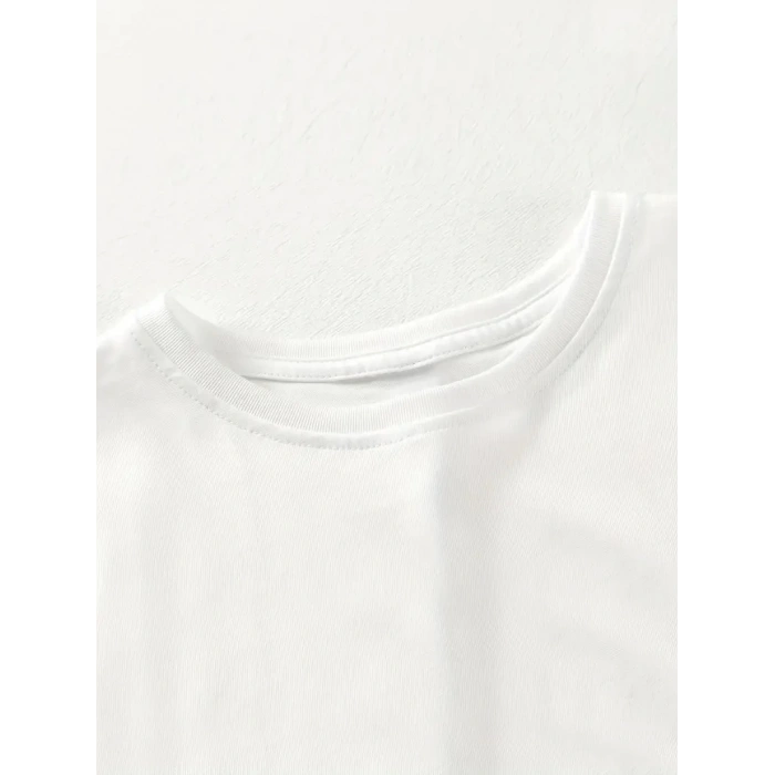 [Günlük T-Shirt] Hafif Kadın Günlük T-Shirt | Bol Kesim, Kısa Kollu, Yuvarlak Yaka, Eğlenceli Karikatür Ayı ve Umrumda Değil Baskı - Günlük Stil, İlkbahar/Yaz- Beyaz