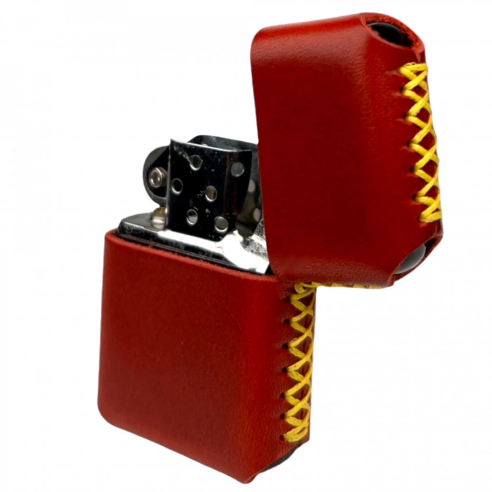 Handmade El Yapımı Hakiki Deri Zippo Modeli Çakmak - AG02001 - Kırmızı