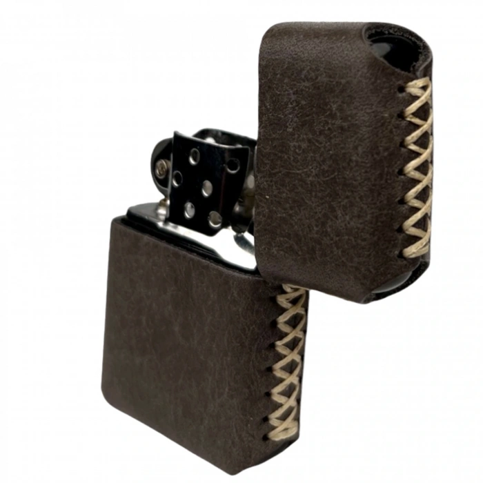 Handmade El Yapımı Hakiki Deri Zippo Modeli Çakmak - AG02001 - Koyu Vizon