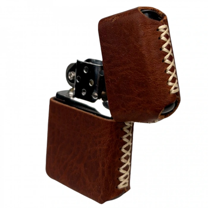 Handmade El Yapımı Hakiki Deri Zippo Modeli Çakmak - AG02001 - Tobacco