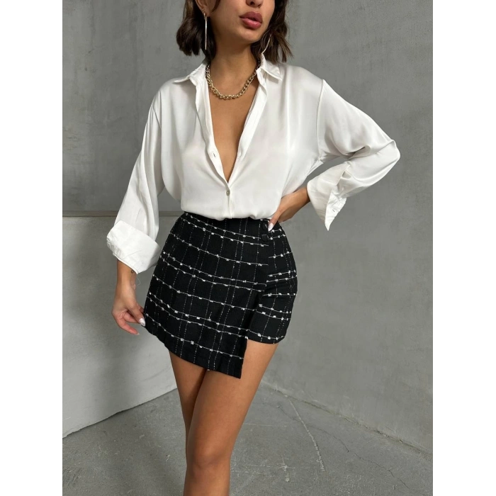 İki düğmeli ch kumaş şort etek siyah h26414