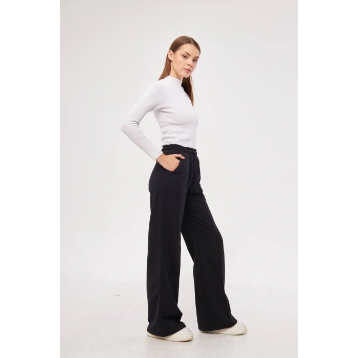 İki iplik Bol Paça Eşofman Pantalon - Siyah