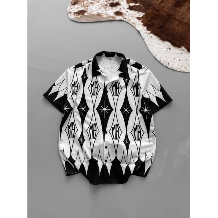 İKİ İPLİK KUMAŞ BASKILI GÖMLEK - BEYAZ