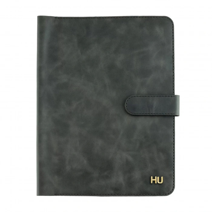 İsme Özel Çıtçıtlı Fonksiyonlu iPad Organizer - %100 Rainbow Deri - ET01002 - Antrasit