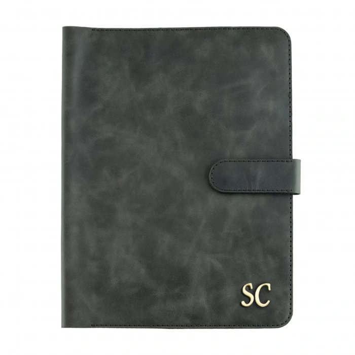 İsme Özel Çıtçıtlı Fonksiyonlu iPad Organizer - %100 Rainbow Deri - ET01002 - Antrasit