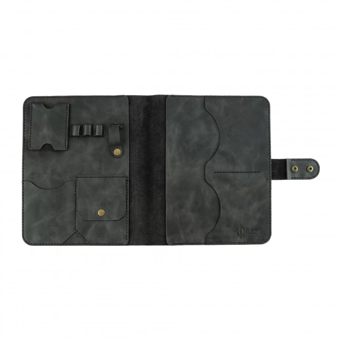 İsme Özel Çıtçıtlı Fonksiyonlu iPad Organizer - %100 Rainbow Deri - ET01002 - Antrasit