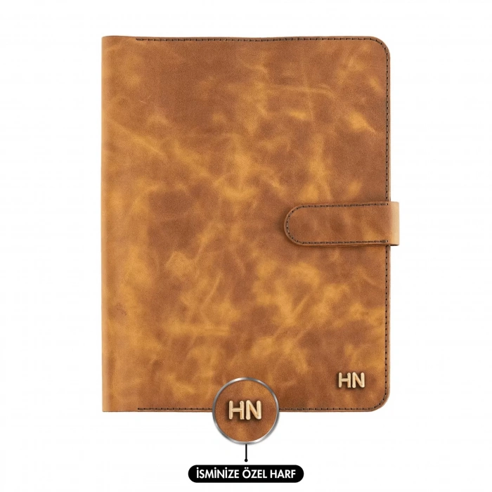İsme Özel Çıtçıtlı Fonksiyonlu iPad Organizer - %100 Rainbow Deri - ET01002 - Camel