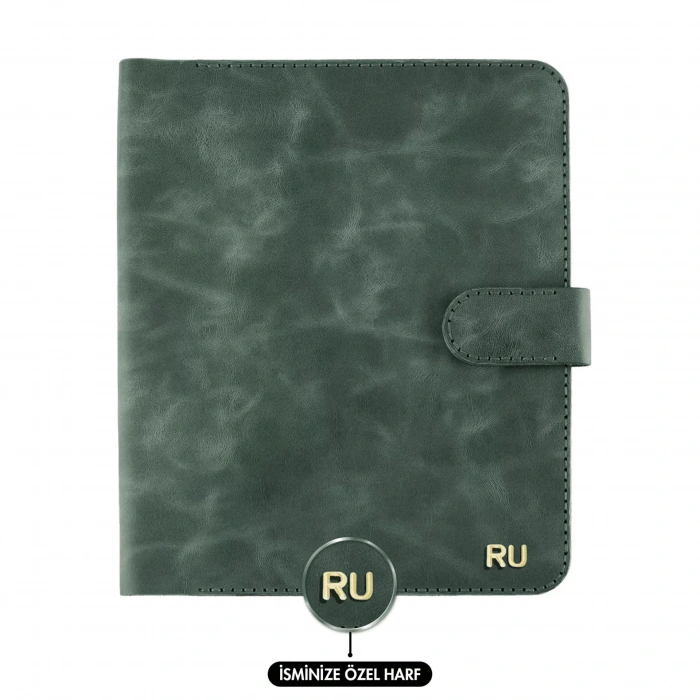 İsme Özel Çıtçıtlı Fonksiyonlu iPad Organizer - %100 Rainbow Deri - ET01002 - Haki