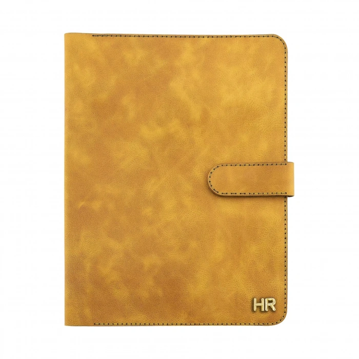 İsme Özel Çıtçıtlı Fonksiyonlu iPad Organizer - %100 Rainbow Deri - ET01002 - Hardal Sarısı