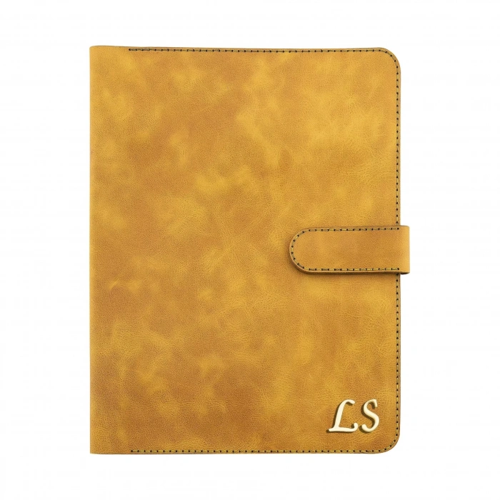 İsme Özel Çıtçıtlı Fonksiyonlu iPad Organizer - %100 Rainbow Deri - ET01002 - Hardal Sarısı