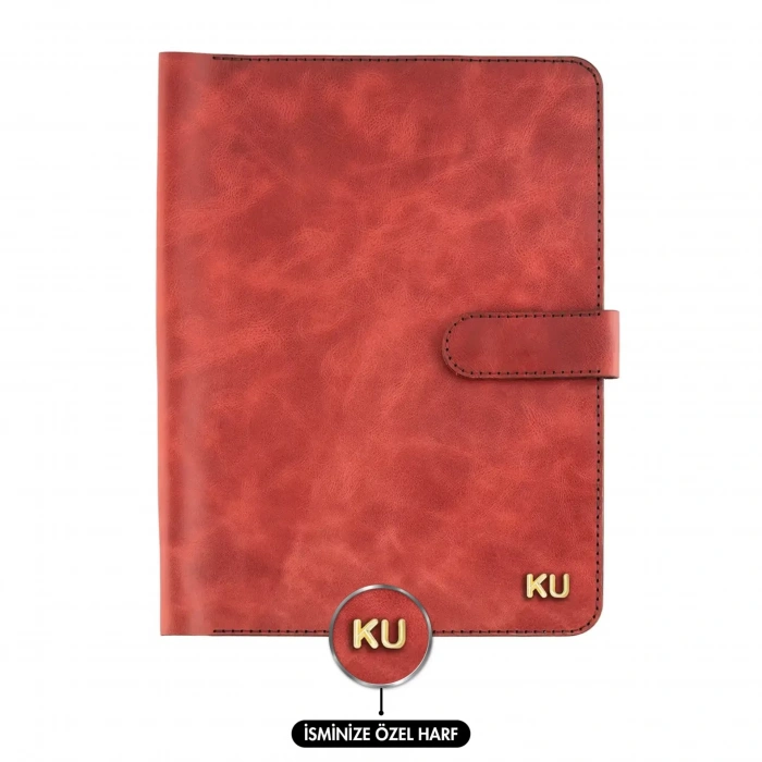 İsme Özel Çıtçıtlı Fonksiyonlu iPad Organizer - %100 Rainbow Deri - ET01002 - Kırmızı
