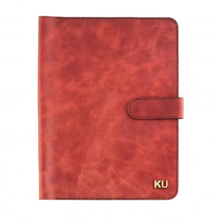 İsme Özel Çıtçıtlı Fonksiyonlu iPad Organizer - %100 Rainbow Deri - ET01002 - Kırmızı