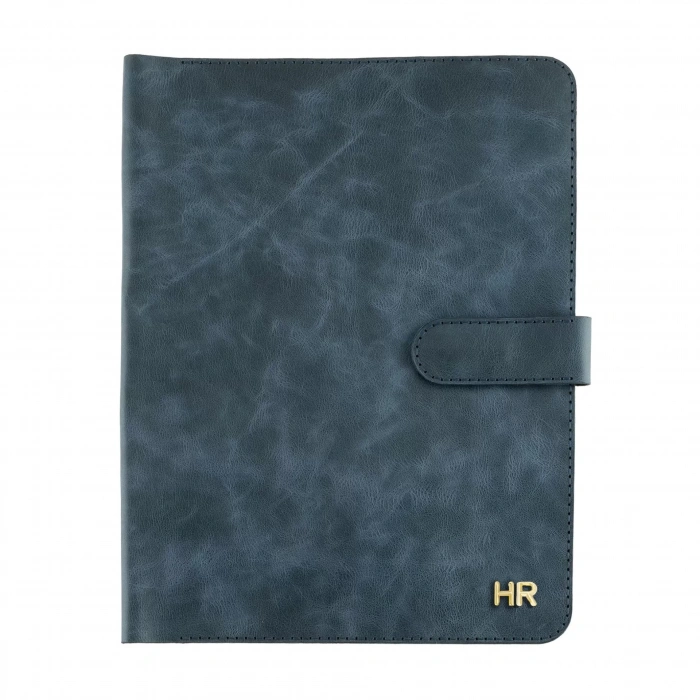 İsme Özel Çıtçıtlı Fonksiyonlu iPad Organizer - %100 Rainbow Deri - ET01002 - Lacivert