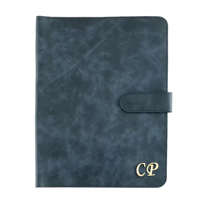 İsme Özel Çıtçıtlı Fonksiyonlu iPad Organizer - %100 Rainbow Deri - ET01002 - Lacivert