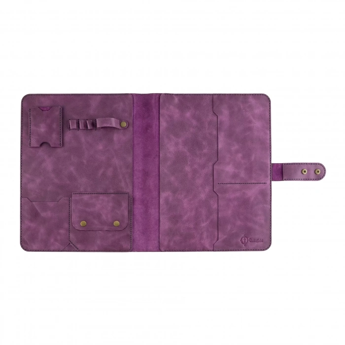 İsme Özel Çıtçıtlı Fonksiyonlu iPad Organizer - %100 Rainbow Deri - ET01002 - Mor