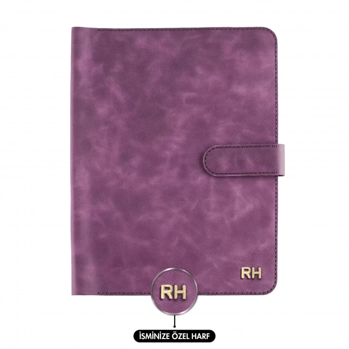 İsme Özel Çıtçıtlı Fonksiyonlu iPad Organizer - %100 Rainbow Deri - ET01002 - Mor