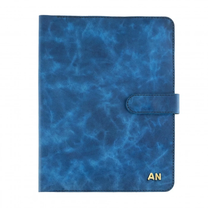 İsme Özel Çıtçıtlı Fonksiyonlu iPad Organizer - %100 Rainbow Deri - ET01002 - Saks Mavisi