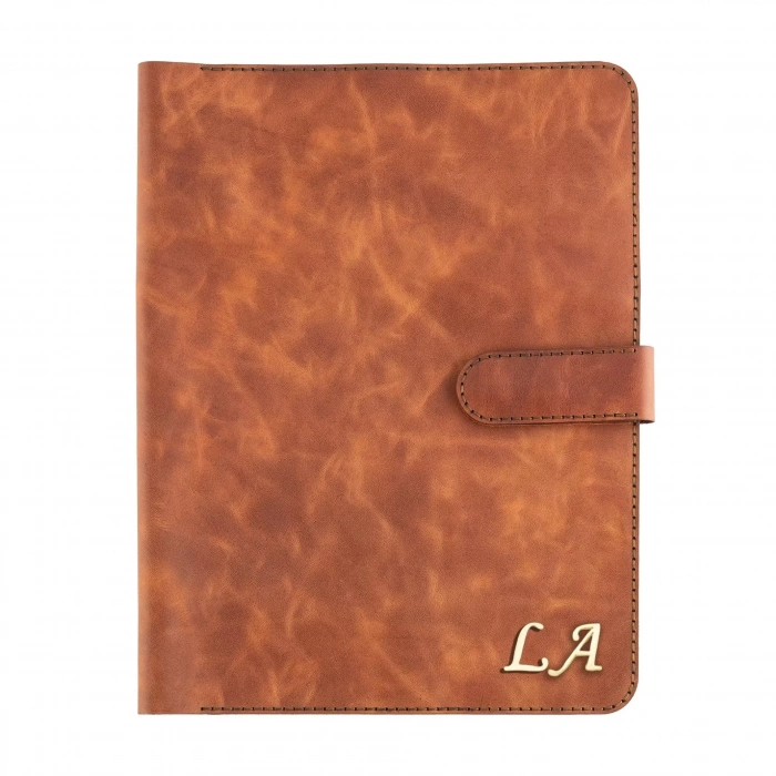 İsme Özel Çıtçıtlı Fonksiyonlu iPad Organizer - %100 Rainbow Deri - ET01002 - Tobacco