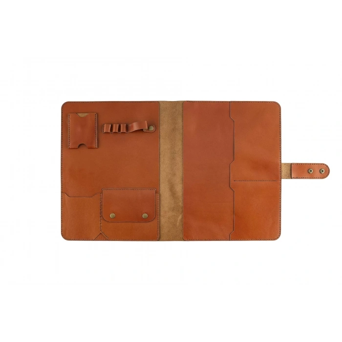 İsme Özel Çıtçıtlı Fonksiyonlu iPad Organizer - %100 Tiesto Deri - ET01003 - Tobacco