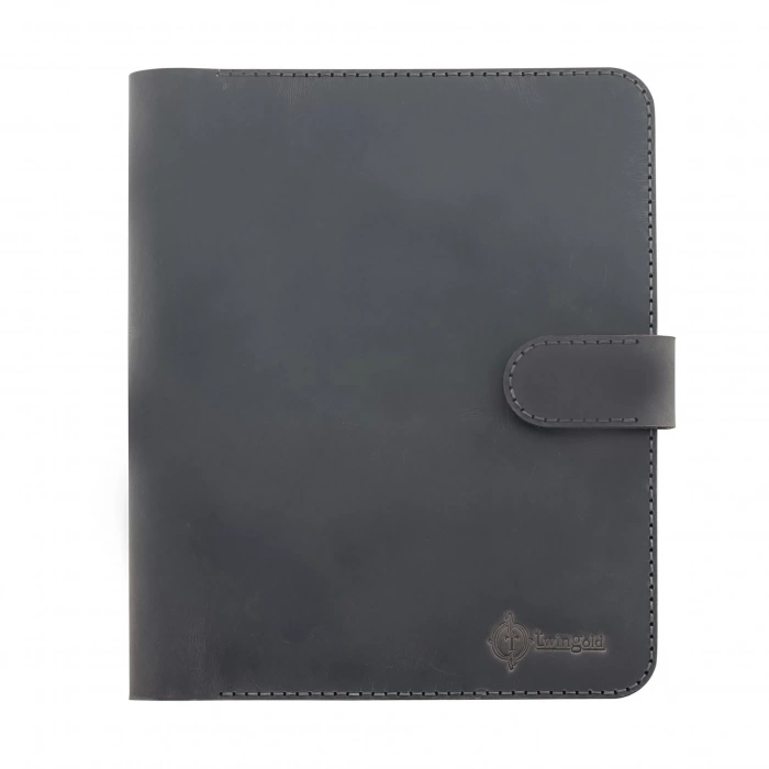 İsme Özel Çıtçıtlı Fonksiyonlu iPad Organizer 10,9 (İnç) - %100 Crazy Deri - ET01004 - Antrasit