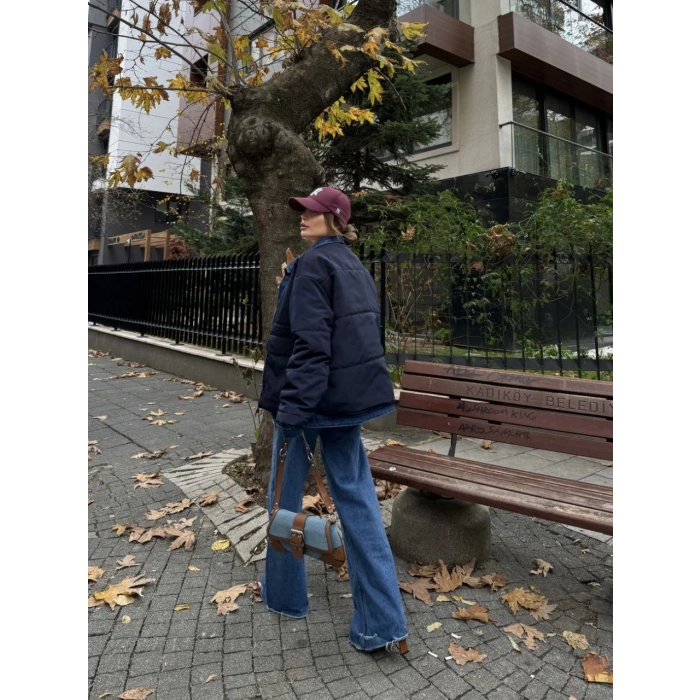 JEANS DETAYLI CITCITLI CEKET MONT - LACİVERT