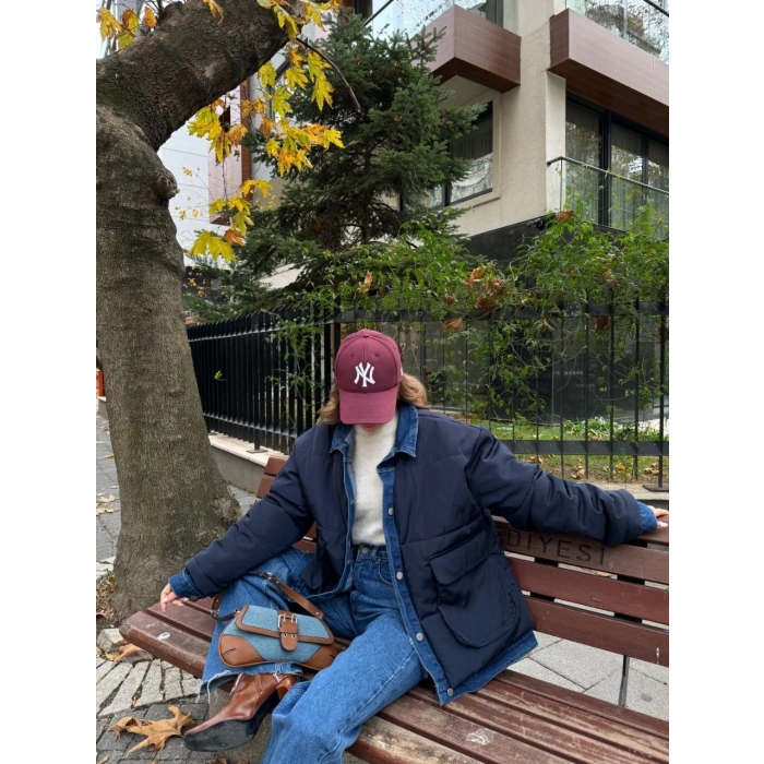 JEANS DETAYLI CITCITLI CEKET MONT - LACİVERT