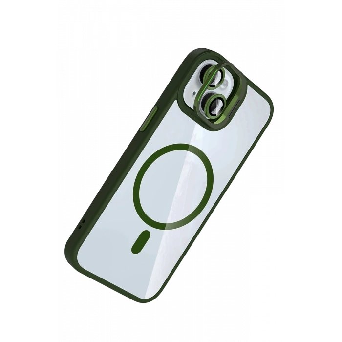 Joko Apple iPhone 14 Remim Lensli Magsafe Standlı Kapak - Koyu Yeşil