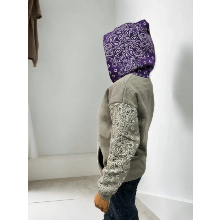 KADIN BASKILI KAPÜŞONLU SWEATSHİRT - GRİ