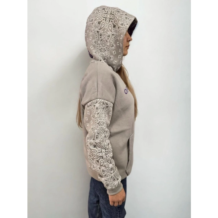 KADIN BASKILI KAPÜŞONLU SWEATSHİRT - GRİ