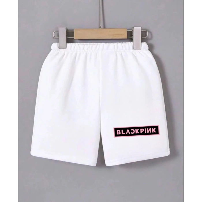 KADIN BELİ LASTİKLİ BASKILI MİNİ ŞORT - BEYAZ