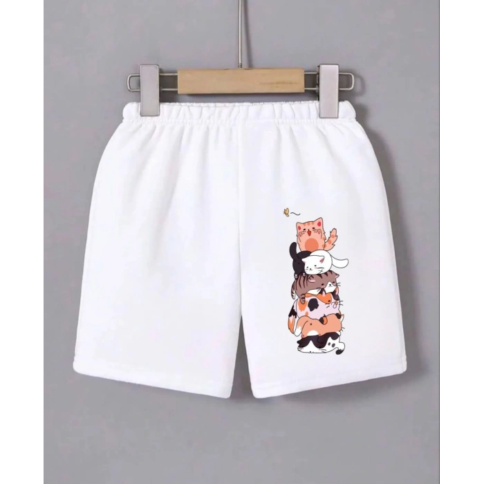 KADIN BELİ LASTİKLİ BASKILI MİNİ ŞORT - BEYAZ