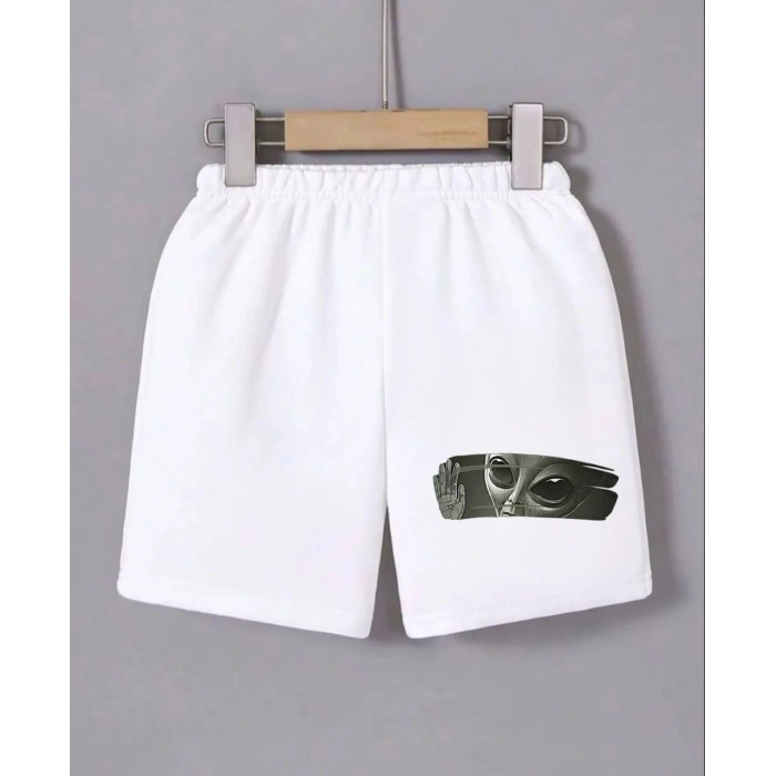 KADIN BELİ LASTİKLİ BASKILI MİNİ ŞORT - BEYAZ